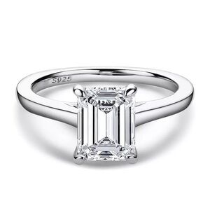 925 Sterling Silver Radiant Cut Clear Engagement Single Stone 2.5 ct CZ Ring